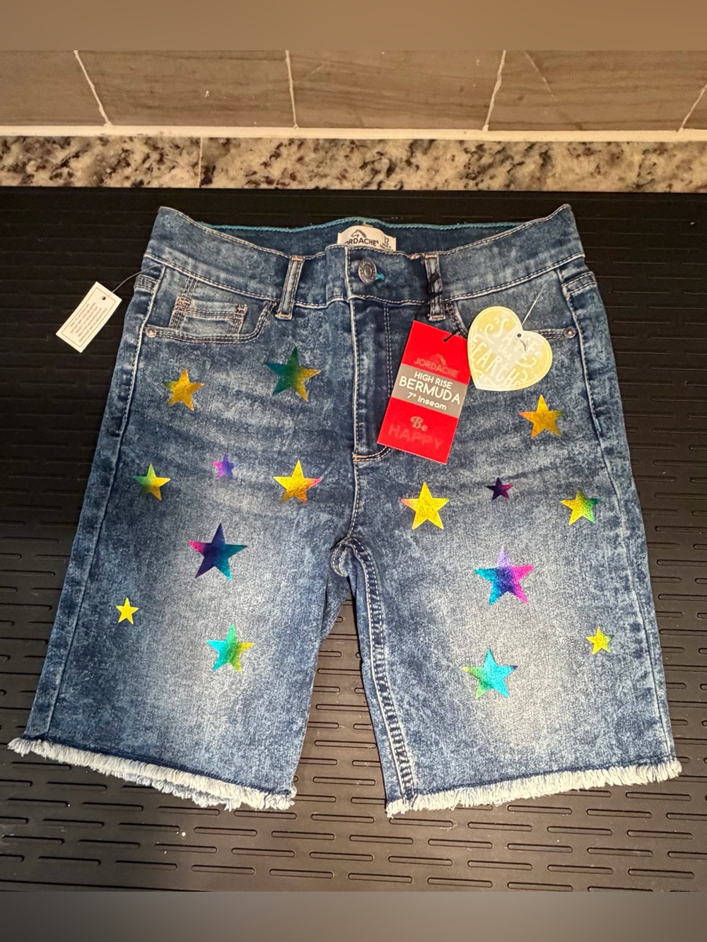 NWT Jordache Foil Star High Rise Girls Bermuda Shorts Size 12